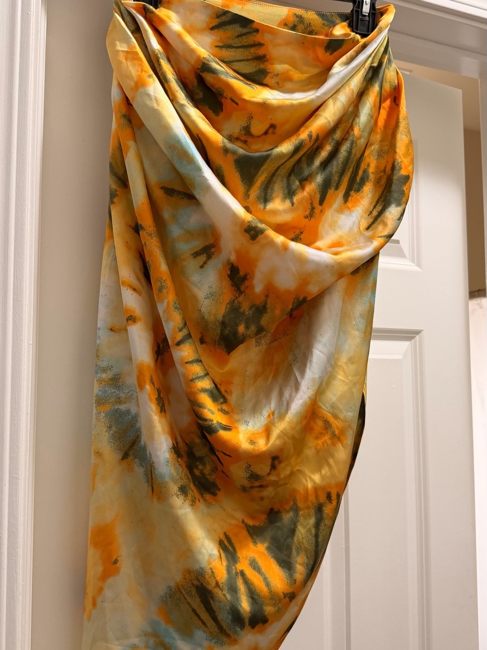Vibrant Yellow & Olive Tie-Dye Satin Skirt
